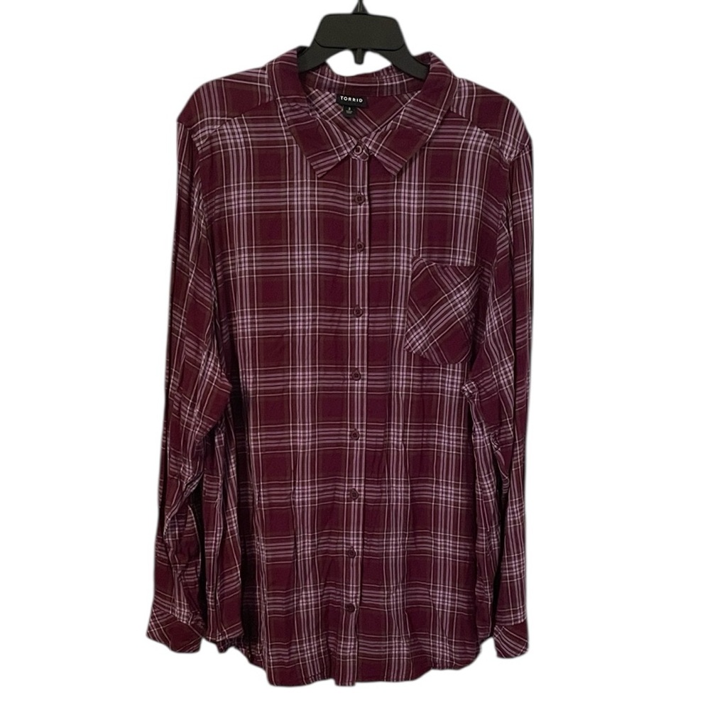 Torrid Women's Purple White Plaid Collared Pocket Button‎ Down Shirt Size 3X